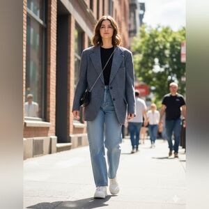 VINTAGE HARRIS TWEED Wool Blue Blazer. PTP 21". Unisex.